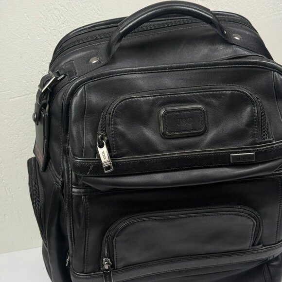 TUMI Brief Pack Backpack Black Leather Laptop Travel Bag 17"x12"x8" - Picture 4 of 14